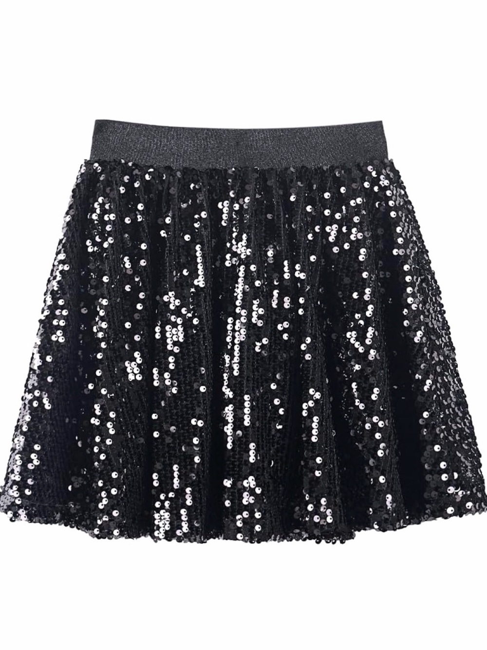 Black Sequin A-Line Skirt with Shimmer Waistband